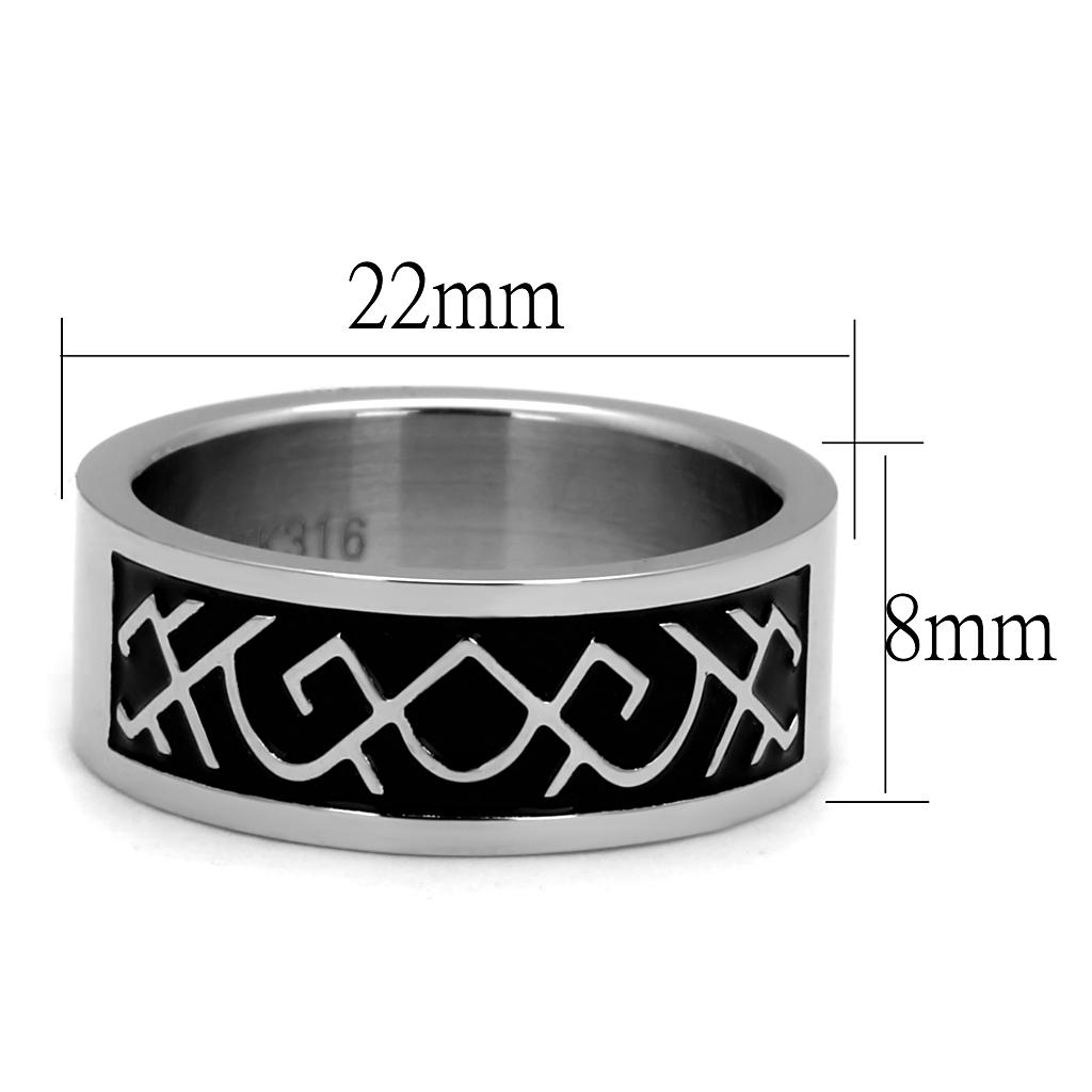 TK2921 High polished (no plating) Stainless Steel Ring with Epoxy in Jet - Joyeria Lady