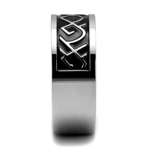 TK2921 High polished (no plating) Stainless Steel Ring with Epoxy in Jet