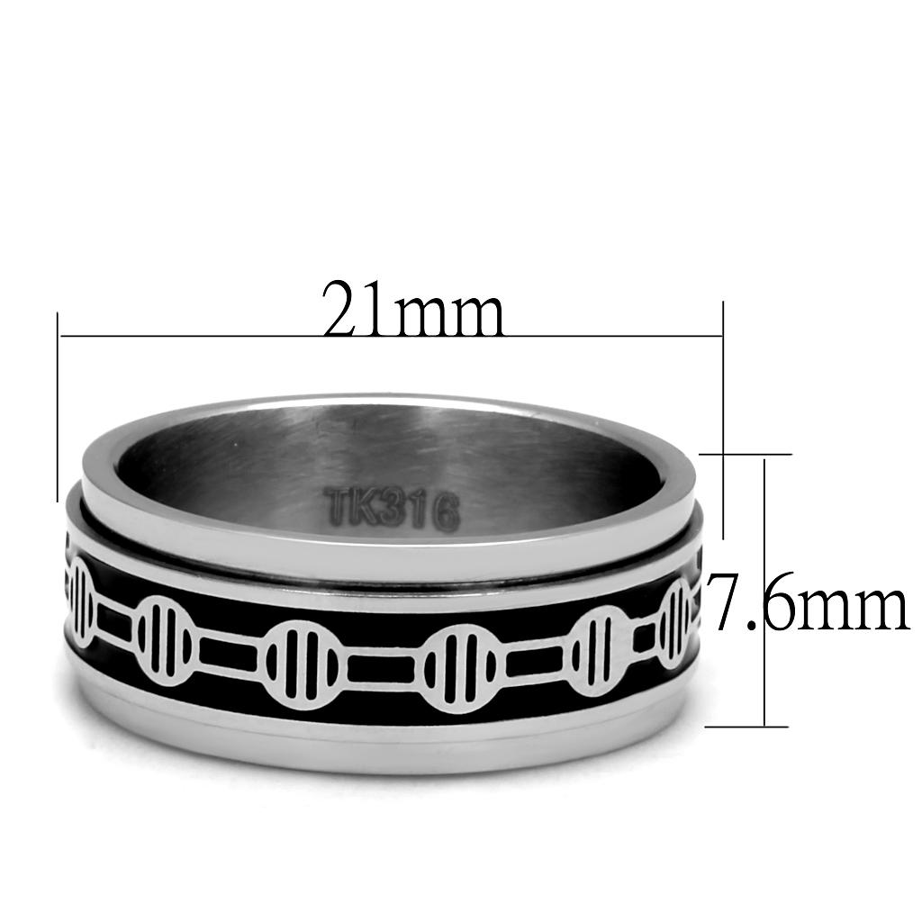 TK2924 High polished (no plating) Stainless Steel Ring with Epoxy in Jet - Joyeria Lady