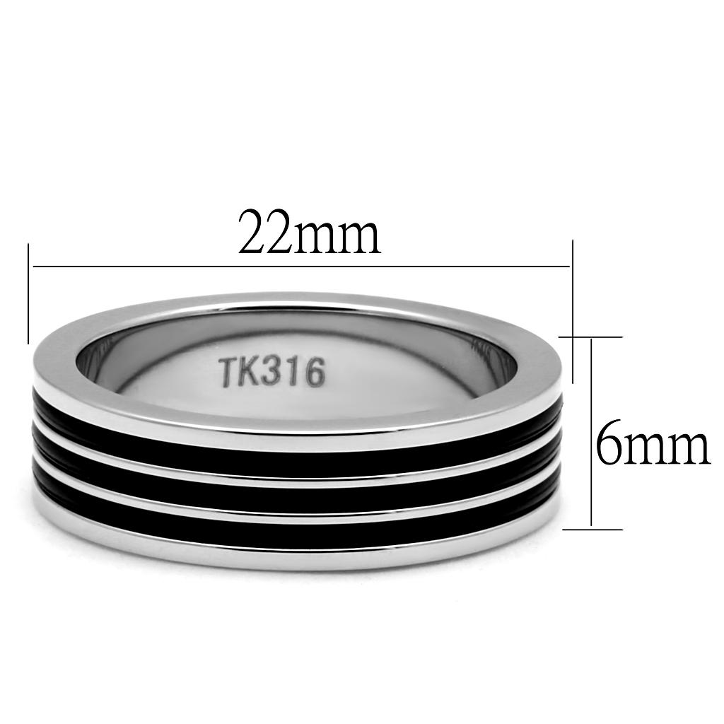 TK2925 High polished (no plating) Stainless Steel Ring with Epoxy in Jet - Joyeria Lady