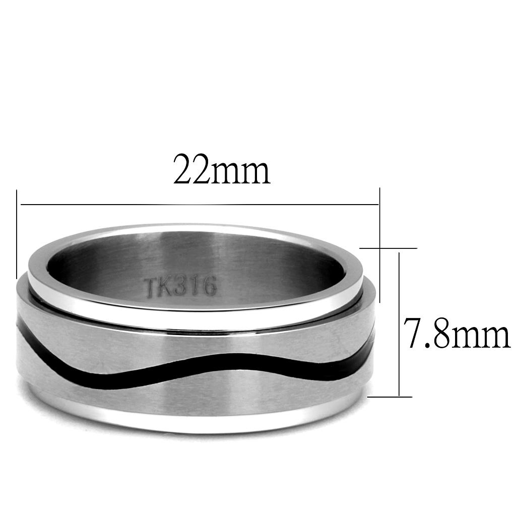 TK2929 High polished (no plating) Stainless Steel Ring with Epoxy in Jet - Joyeria Lady