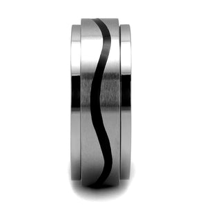 TK2929 High polished (no plating) Stainless Steel Ring with Epoxy in Jet