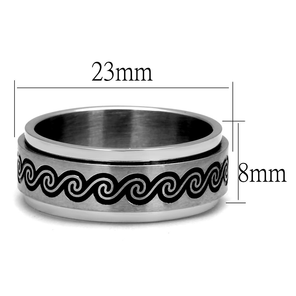 TK2930 High polished (no plating) Stainless Steel Ring with Epoxy in Jet - Joyeria Lady