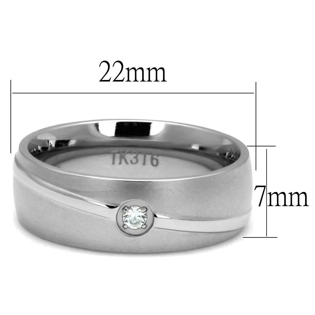 TK2931 High polished (no plating) Stainless Steel Ring with AAA Grade CZ in Clear - Joyeria Lady