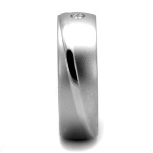 TK2932 High polished (no plating) Stainless Steel Ring with AAA Grade CZ in Clear