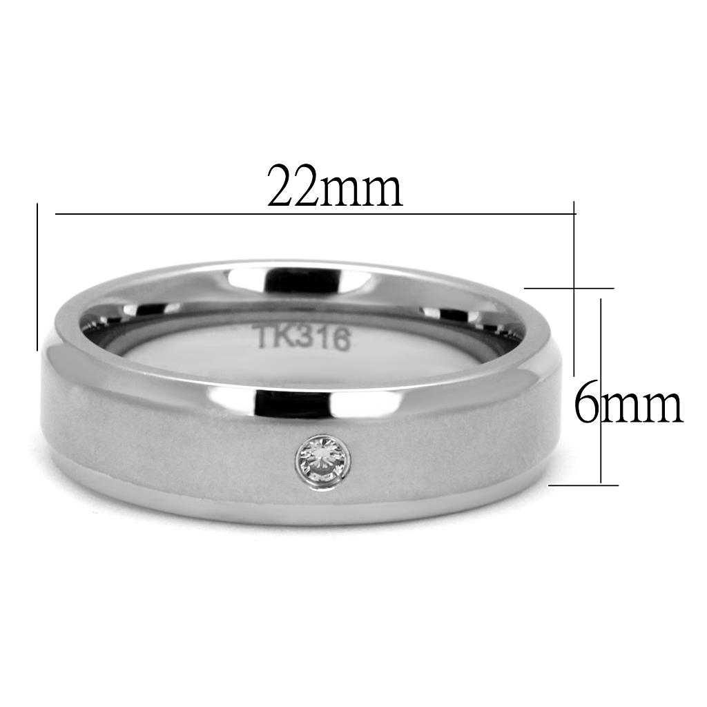 TK2934 High polished (no plating) Stainless Steel Ring with AAA Grade CZ in Clear - Joyeria Lady
