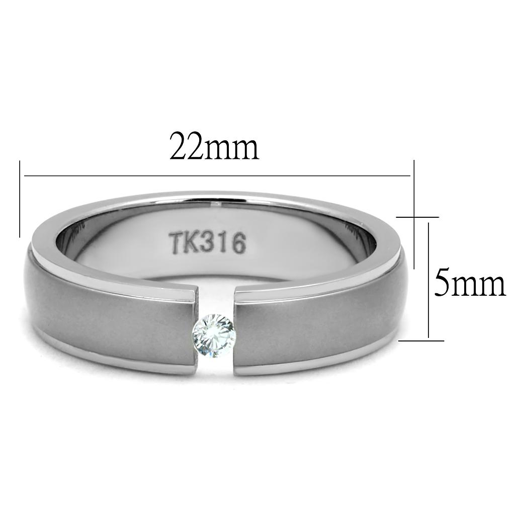 TK2935 High polished (no plating) Stainless Steel Ring with AAA Grade CZ in Clear - Joyeria Lady