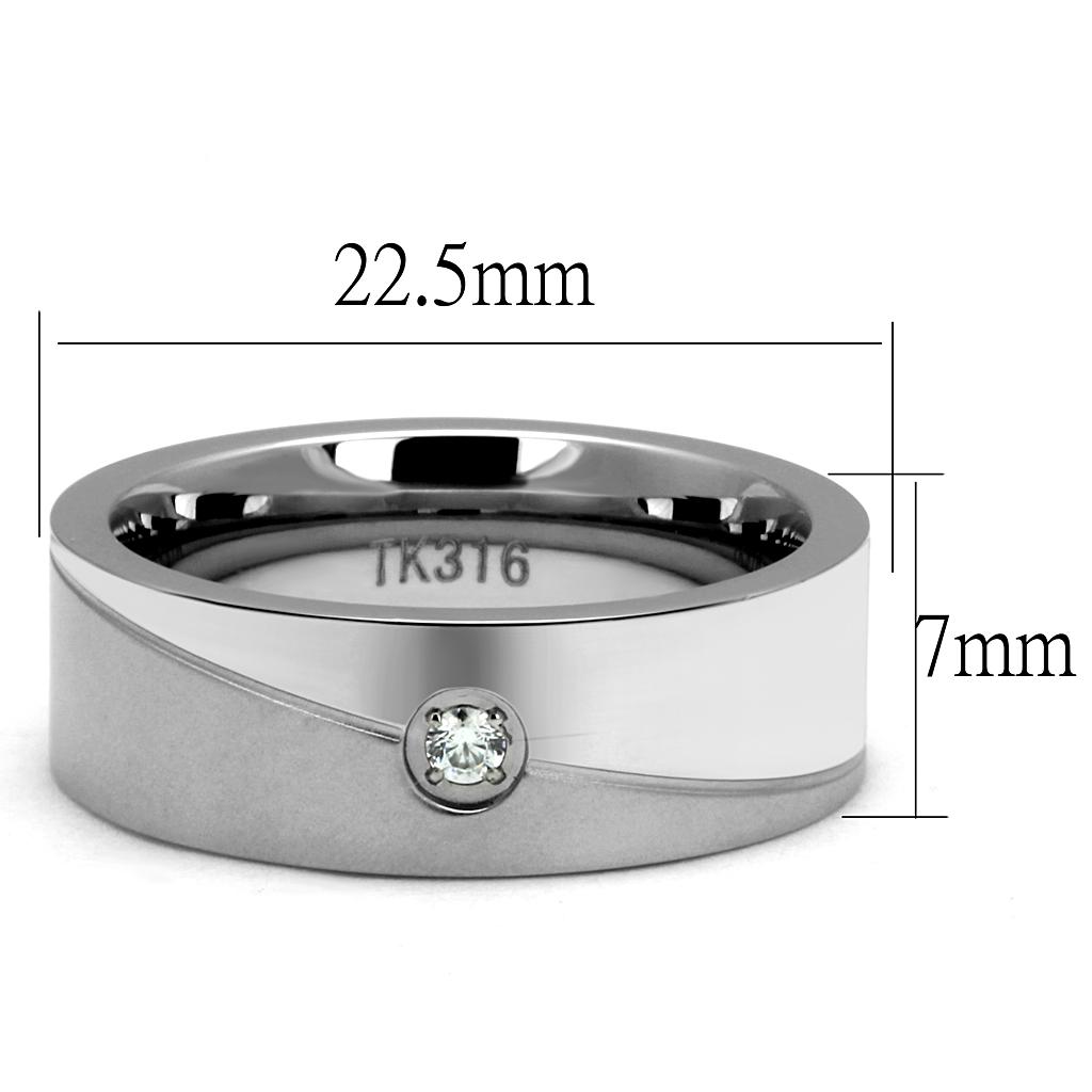 TK2937 High polished (no plating) Stainless Steel Ring with AAA Grade CZ in Clear - Joyeria Lady