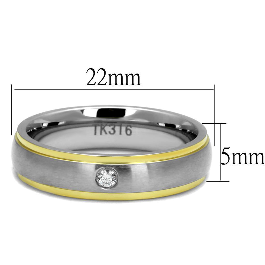 TK2938 Two-Tone IP Gold (Ion Plating) Stainless Steel Ring with AAA Grade CZ in Clear - Joyeria Lady