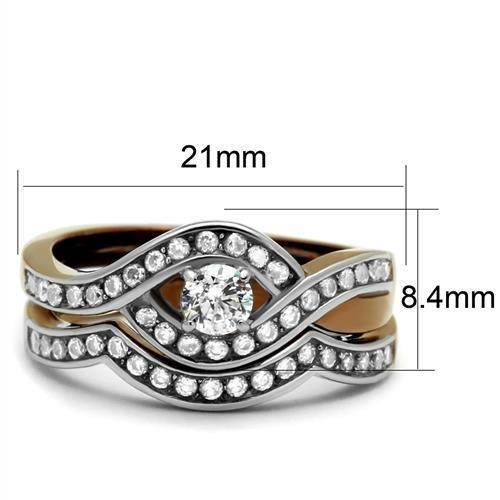 TK2953 - Two Tone IP Light Brown (IP Light coffee) Stainless Steel Ring with AAA Grade CZ  in Clear - Joyeria Lady