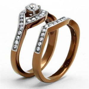 TK2953 - Two Tone IP Light Brown (IP Light coffee) Stainless Steel Ring with AAA Grade CZ  in Clear