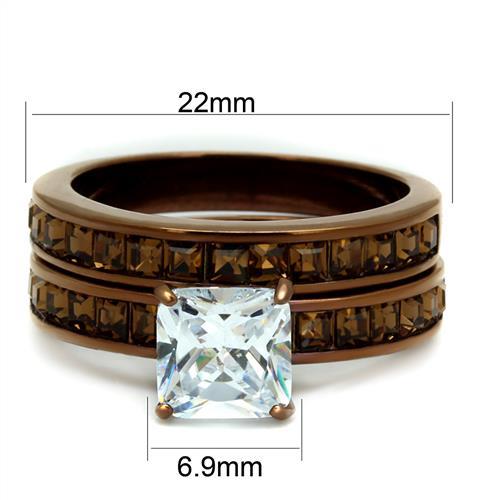 TK2954 - IP Coffee light Stainless Steel Ring with AAA Grade CZ  in Clear - Joyeria Lady
