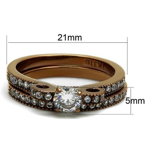 TK2955 - IP Coffee light Stainless Steel Ring with AAA Grade CZ  in Clear - Joyeria Lady