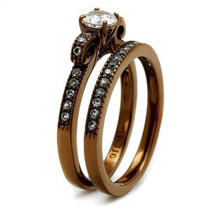 TK2955 - IP Coffee light Stainless Steel Ring with AAA Grade CZ  in Clear