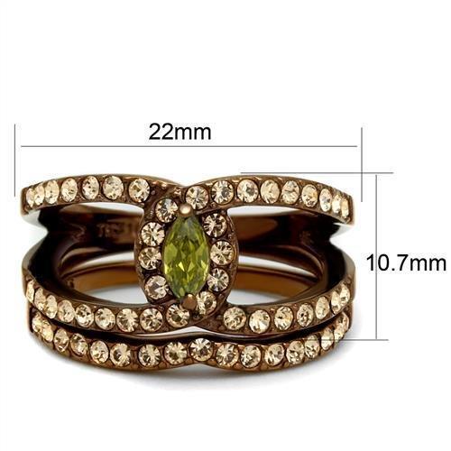 TK2956 - IP Coffee light Stainless Steel Ring with AAA Grade CZ  in Olivine color - Joyeria Lady