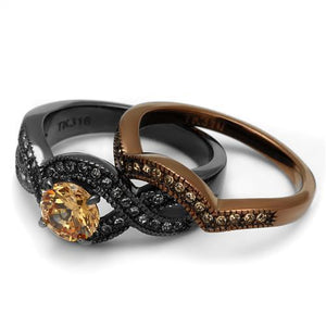 TK2957 - IP Light Black & IP Light coffee Stainless Steel Ring with AAA Grade CZ  in Champagne
