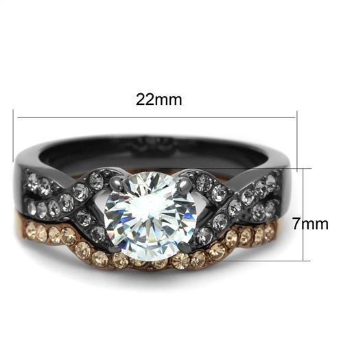 TK2958 - IP Light Black & IP Light coffee Stainless Steel Ring with AAA Grade CZ  in Clear - Joyeria Lady