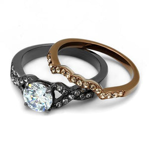 TK2958 - IP Light Black & IP Light coffee Stainless Steel Ring with AAA Grade CZ  in Clear