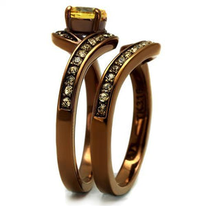 TK2959 - IP Coffee light Stainless Steel Ring with AAA Grade CZ  in Topaz