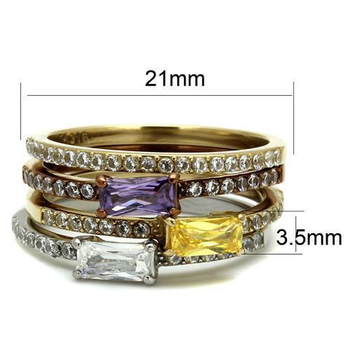 TK2960 - Three Tone IPï¼ˆIP Gold & IP Light coffee & High Polished) Stainless Steel Ring with AAA Grade CZ  in Multi Color - Joyeria Lady