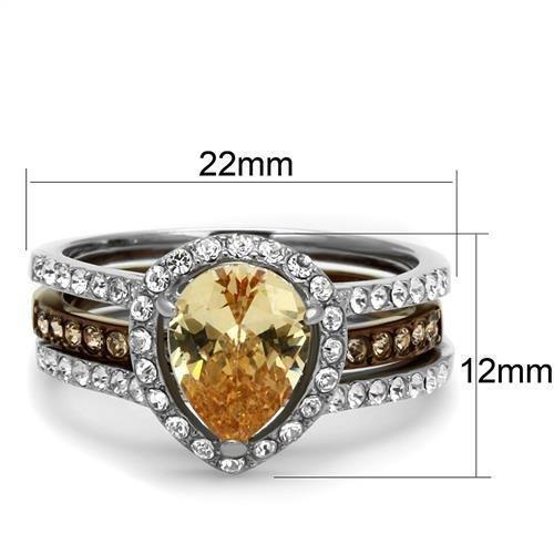 TK2961 - Two Tone IP Light Brown (IP Light coffee) Stainless Steel Ring with AAA Grade CZ  in Champagne - Joyeria Lady