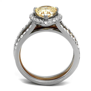 TK2961 Two Tone IP Light Brown (IP Light coffee) Stainless Steel Ring with AAA Grade CZ in Champagne