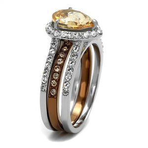 TK2961 - Two Tone IP Light Brown (IP Light coffee) Stainless Steel Ring with AAA Grade CZ  in Champagne