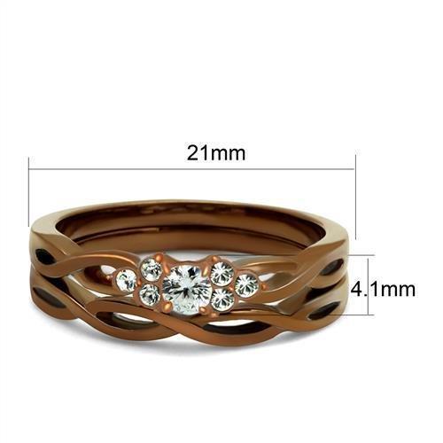 TK2963 - IP Coffee light Stainless Steel Ring with AAA Grade CZ  in Clear - Joyeria Lady