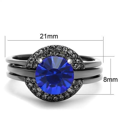 TK2969 - IP Light Black  (IP Gun) Stainless Steel Ring with Top Grade Crystal  in Sapphire - Joyeria Lady