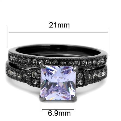 TK2970 - IP Light Black  (IP Gun) Stainless Steel Ring with AAA Grade CZ  in Light Amethyst - Joyeria Lady