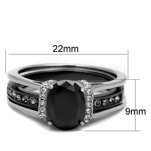 TK2971 - Two-Tone IP Black Stainless Steel Ring with Synthetic Synthetic Glass in Jet - Joyeria Lady