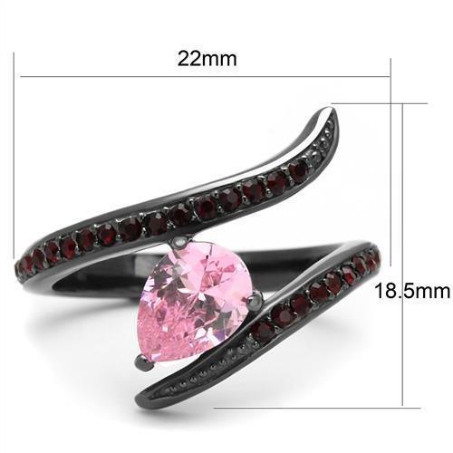 TK2972 - IP Light Black  (IP Gun) Stainless Steel Ring with AAA Grade CZ  in Rose - Joyeria Lady