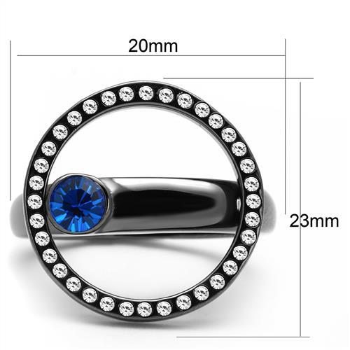 TK2974 - IP Light Black  (IP Gun) Stainless Steel Ring with Top Grade Crystal  in Capri Blue - Joyeria Lady