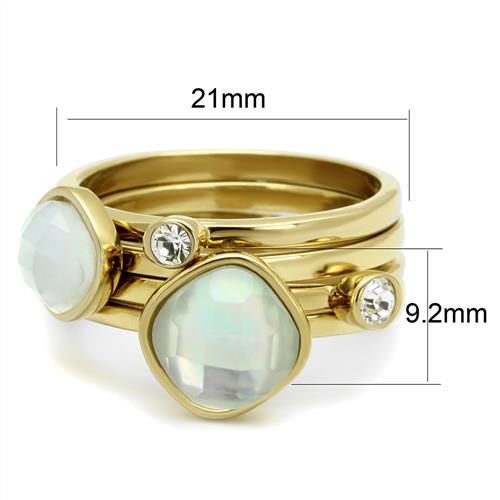 TK2975 - IP Gold(Ion Plating) Stainless Steel Ring with Synthetic Synthetic Glass in White - Joyeria Lady
