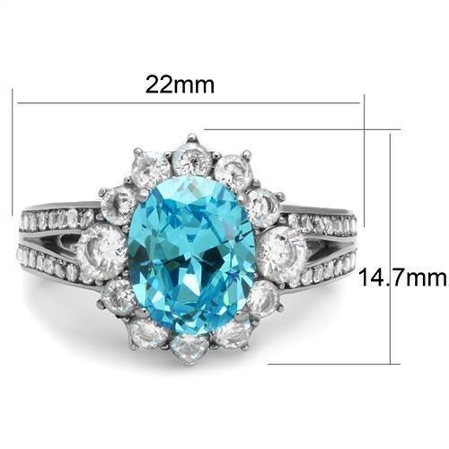 TK2977 - High polished (no plating) Stainless Steel Ring with AAA Grade CZ  in Sea Blue - Joyeria Lady