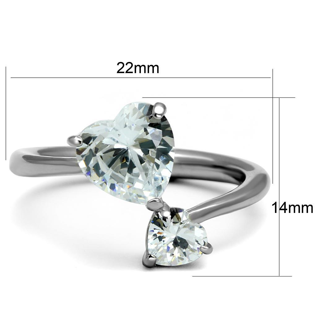TK2981 - High polished (no plating) Stainless Steel Ring with AAA Grade CZ  in Clear - Joyeria Lady