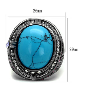 TK2983 - IP Light Black  (IP Gun) Stainless Steel Ring with Synthetic Turquoise in Sea Blue