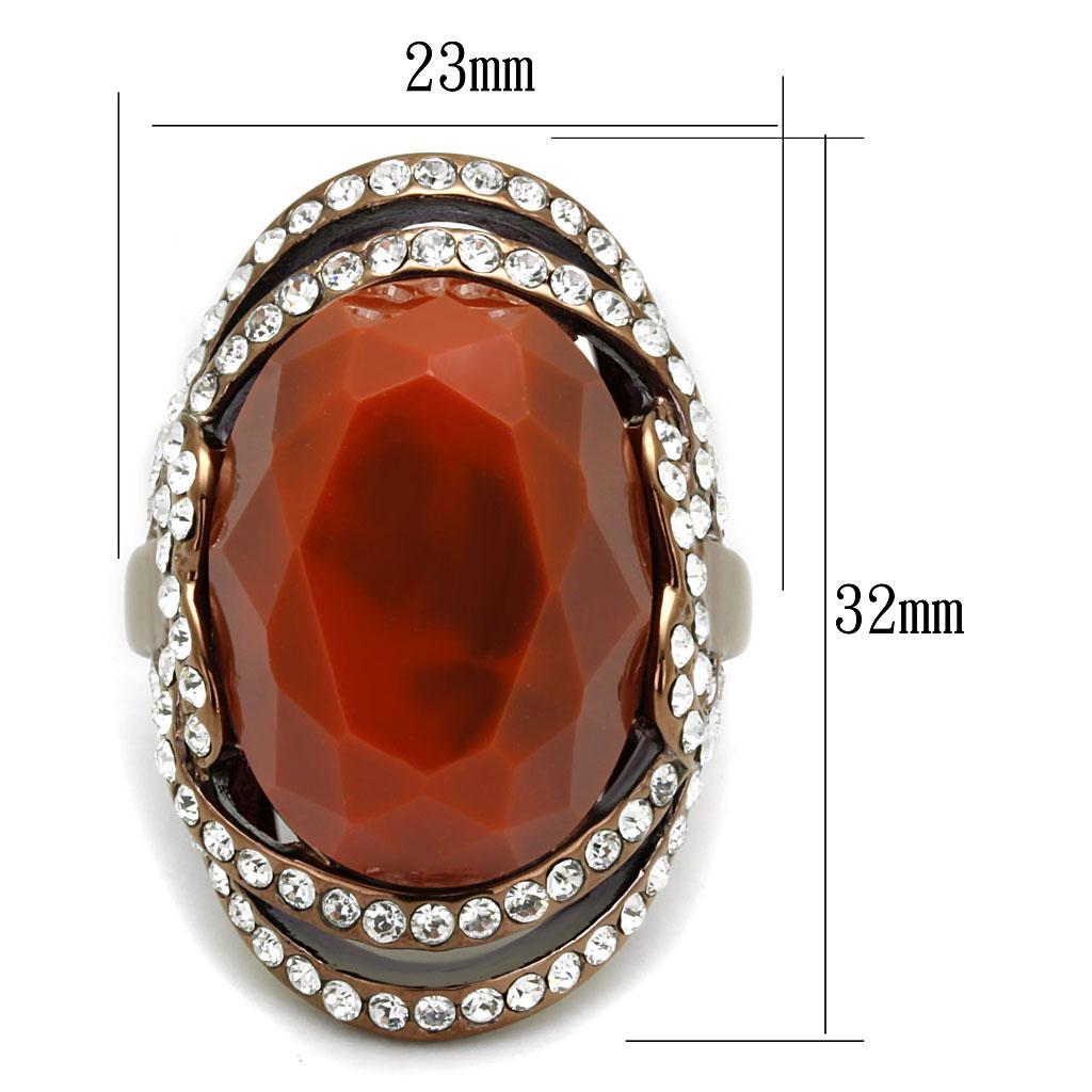 TK2984 - IP Coffee light Stainless Steel Ring with Synthetic Synthetic Stone in Orange - Joyeria Lady