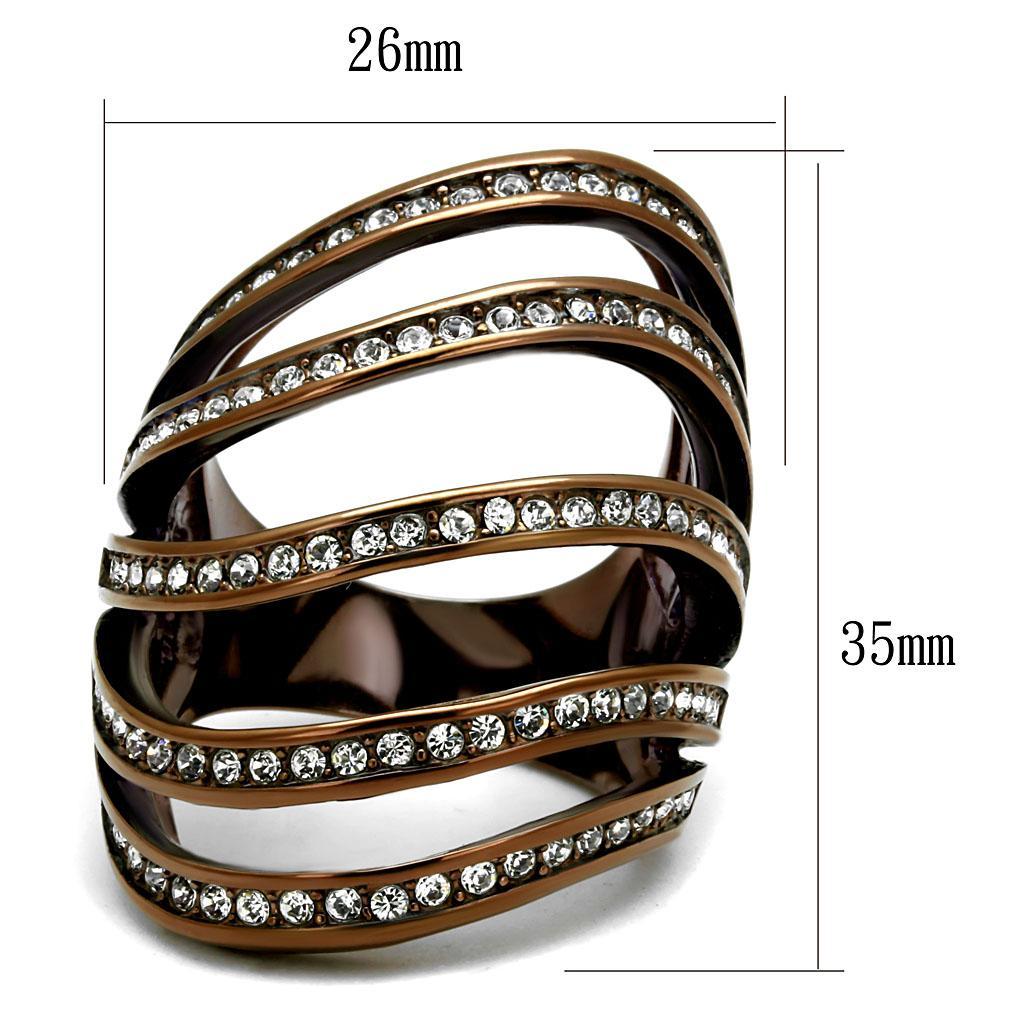 TK2985 - IP Coffee light Stainless Steel Ring with Top Grade Crystal  in Clear - Joyeria Lady