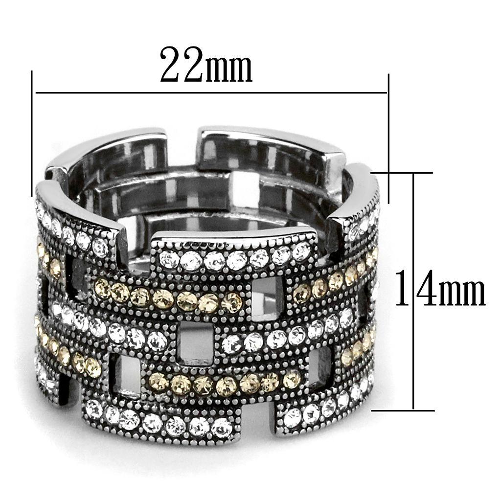 TK2987 - High polished (no plating) Stainless Steel Ring with Top Grade Crystal  in Multi Color - Joyeria Lady