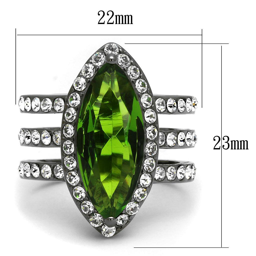 TK2989 - IP Light Black  (IP Gun) Stainless Steel Ring with Synthetic Synthetic Glass in Peridot - Joyeria Lady