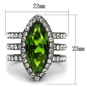 TK2989 - IP Light Black  (IP Gun) Stainless Steel Ring with Synthetic Synthetic Glass in Peridot