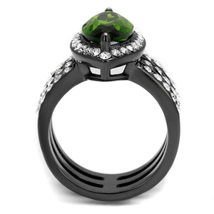 TK2989 - IP Light Black  (IP Gun) Stainless Steel Ring with Synthetic Synthetic Glass in Peridot