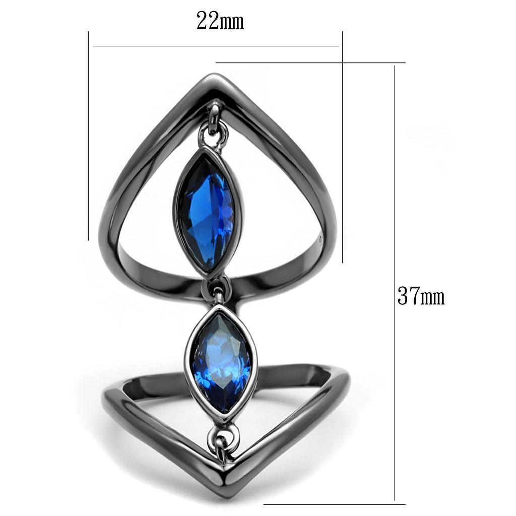 TK2990 - IP Light Black  (IP Gun) Stainless Steel Ring with Synthetic Spinel in London Blue - Joyeria Lady