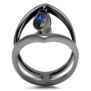 TK2990 - IP Light Black  (IP Gun) Stainless Steel Ring with Synthetic Spinel in London Blue