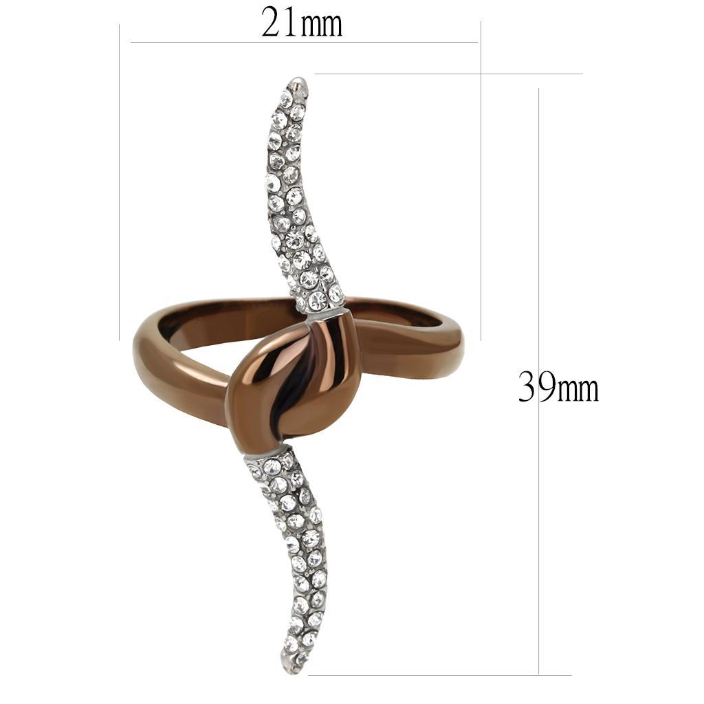 TK2991 - Two Tone IP Light Brown (IP Light coffee) Stainless Steel Ring with Top Grade Crystal  in Clear - Joyeria Lady
