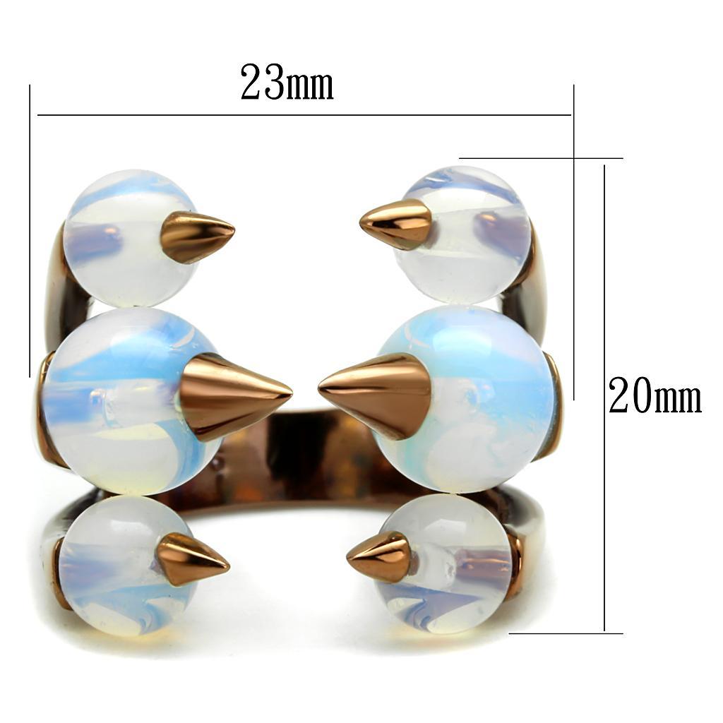 TK2992 - IP Coffee light Stainless Steel Ring with Synthetic Synthetic Glass in White - Joyeria Lady