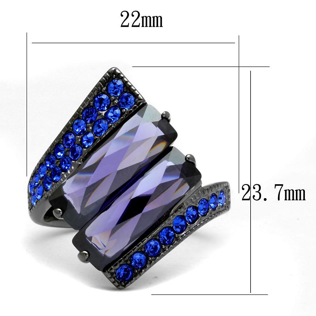 TK2996 - IP Light Black  (IP Gun) Stainless Steel Ring with AAA Grade CZ  in Tanzanite - Joyeria Lady