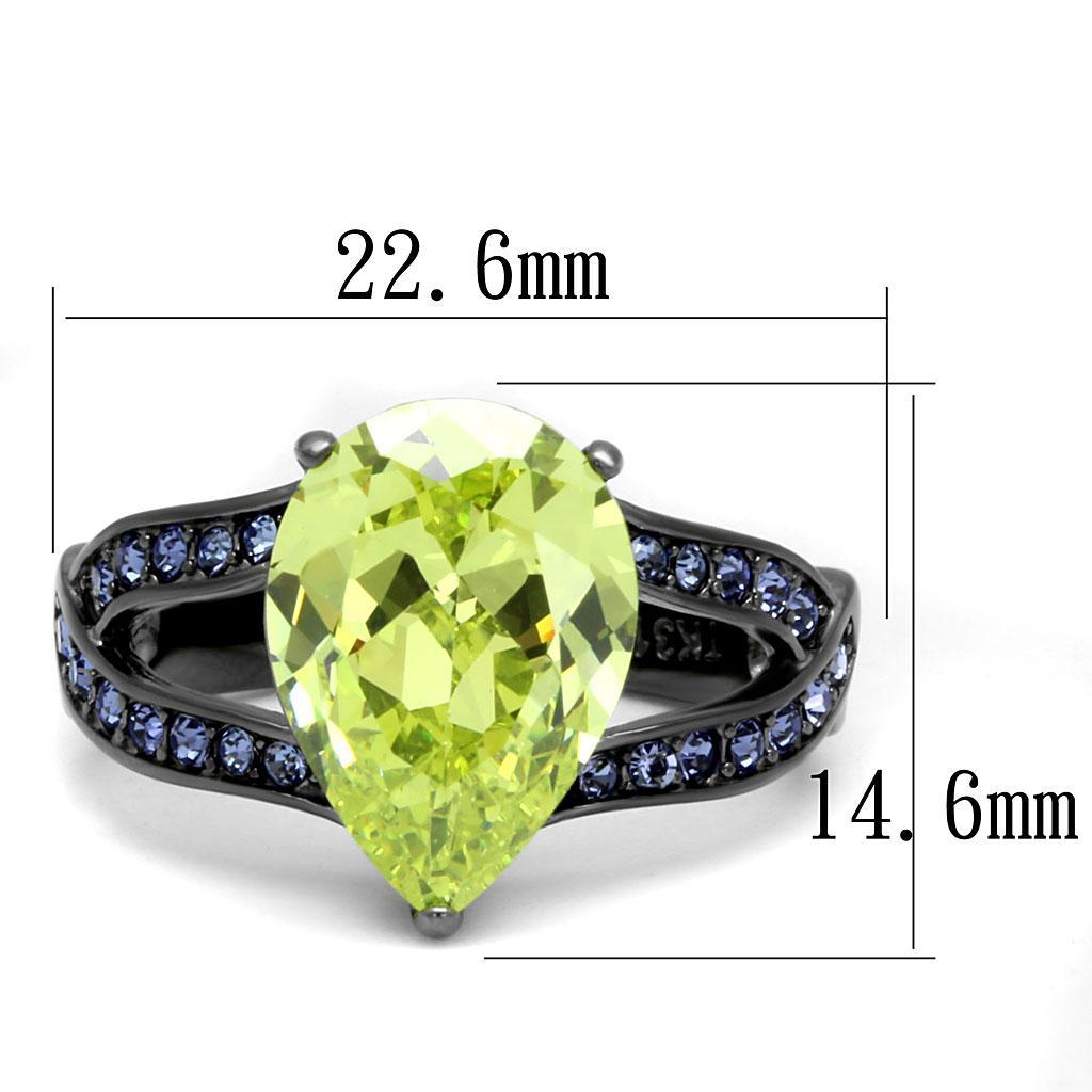 TK2997 - IP Light Black  (IP Gun) Stainless Steel Ring with AAA Grade CZ  in Apple Green color - Joyeria Lady