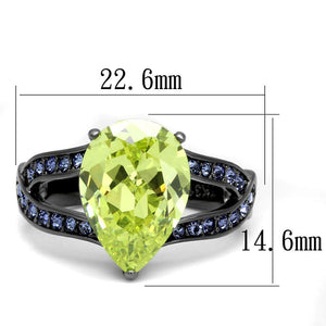 TK2997 - IP Light Black  (IP Gun) Stainless Steel Ring with AAA Grade CZ  in Apple Green color